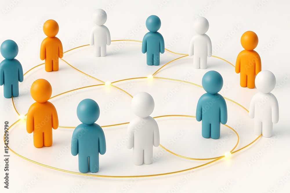 Poster social network connections with colorful figures and lines