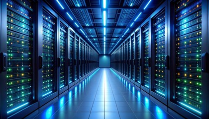 Industrial-Grade Server Room Featuring Backup Power Units, Precision Cooling Systems, Server Racks, Exposed Power Cables, and Ventilation Infrastructure