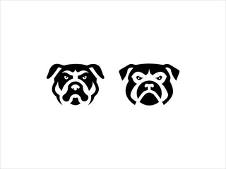 Two Black and White Bulldog Head Vector Illustrations Side by Side Simple Graphic Design Elements face