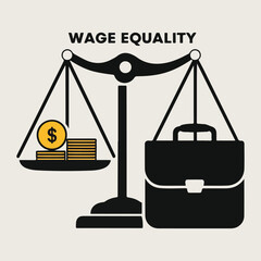 International Equal Pay Day vector collection with balanced scales, salary bar graphs, gender symbols with money, and diverse people promoting fair wages and wage equality.