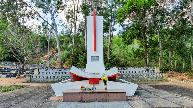 Binh Dinh, Vietnam - March 9, 2021 : Grave and Memorial Monument of Famous Vietnamese Poet Han Mac Tu In Quy Hoa Leprosy Village. Han Mac Tu Is A Famous Poet In The Modern Romantic Poetry Of Vietnam.
