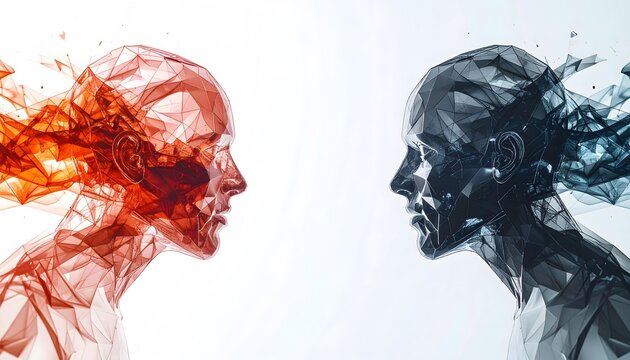 Two geometric heads facing each other representing opposing teams in a derby