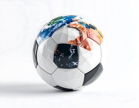 Soccer ball showing earth map promoting global football tournament
