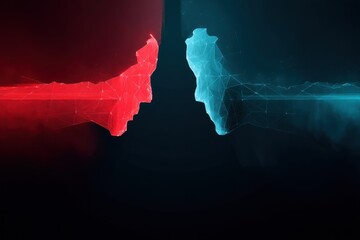 Abstract Map in Red and Blue on a Dark Background