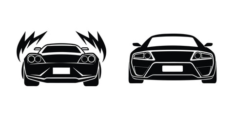 Symbol of a Sleek Sports Car Blasting Off from the Rear Flat Silhouette on White Background