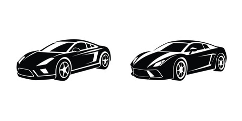 Modern depiction of a bold sports car at low angle accelerating out Silhouette on White Background