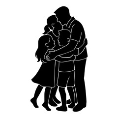 Family silhouette vector illustration of parents and children hugging and showing love and support