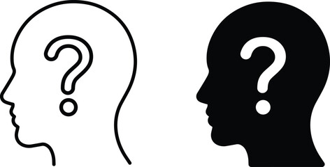 Human head with question icon in  outline and flat style ,  vector illustration . 