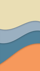 Four horizontal wavy bands in beige, light blue, dark blue, and orange blend seamlessly to form a striking abstract design