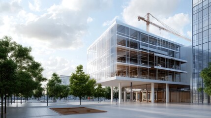 Obraz premium Modern architectural building under construction in a city square