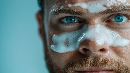 A close-up of a man applying facial foam as part of his skincare routine, showcasing modern grooming trends and self-care practices that enhance personal appearance and confidence.