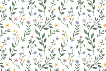 Fototapeta premium Delicate Floral Pattern Seamless Watercolor Wildflowers Design for Fabrics and Papers