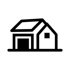 A simple black  white line art house with a square window and a garage