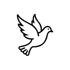 Black Outline Drawing of a Dove in Flight Simple Line Art Bird Icon Islamic Mawlid Handmade Graphic Design Element