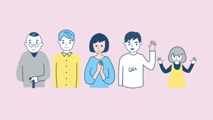 Nursing home, hospital, recuperation, rehabilitation concept happy old woman holding hands with nurse together, doctors in clinic care, help and support patients simple flat vector