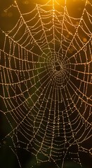 Obraz premium Golden Dewdrops on a Spiderweb at Dawn spider silk