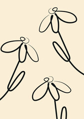 minimalist gift card template with daisies drawn in line art style drawn with a black outline
