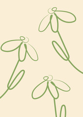 minimalist gift card template with daisies drawn in line art style drawn with a colored outline