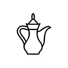 Line Art Illustration of a Traditional Islamic Coffee Pot a Dallalah with a Lid and Handle on a White Background Handmade Mawlid