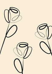 minimalist gift card template with roses drawn in line art style drawn with a black outline