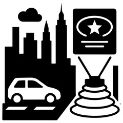 Cityscape car travel destination star attraction tourist spot urban exploration adventure vector art