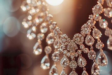 Luxurious diamond necklace with sparkling gems in elegant close up