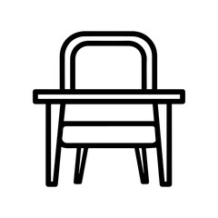 A stark blackoutlined chair with a high back and a tablelike extension