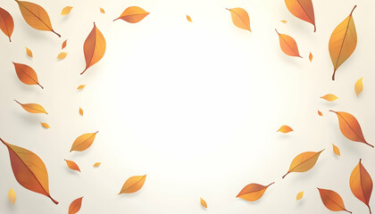 Falling Autumn Leaves with Warm Colors on Beige Background