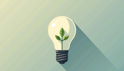 Light bulb with a sprouting plant inside symbolizing innovation and eco-friendly energy solutions on light background copy space