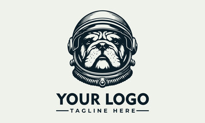 A stylized illustration of a bulldog wearing a vintage astronaut helmet, ready for space.