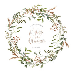 green brown leaves watercolor wreath
