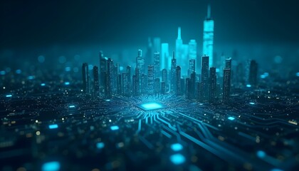 City skyline powered by massive AI microchip platform with glowing data highways AI Agent AGI ASI