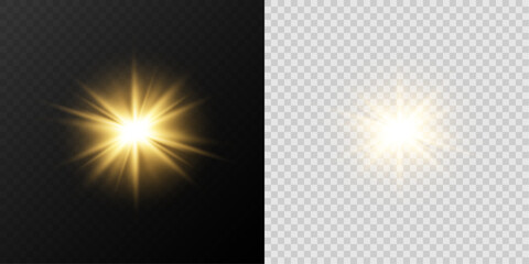 Realistic glowing ray of light with lens flare and radiant explosion on a transparent background for overlay