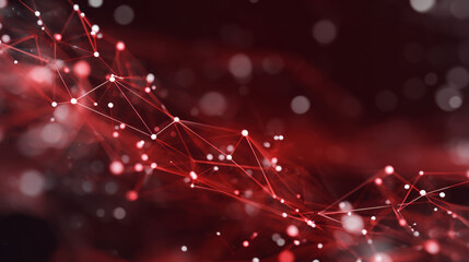 Fototapeta premium Abstract Red Geometrical Background . Connection structure. Science background. Futuristic Technology HUD Element . onnecting dots and lines . digital background with particles .