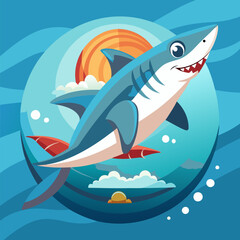 Naklejka premium Shark Swimming Beneath a Surfboard Vector Illustration