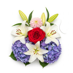 A long, single strand of black hair is elegantly curved around a single, delicate, white Jasmine flower.