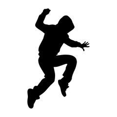 Silhouette of hooded figure jumping action pose vector illustration free download for graphic design and art