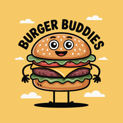Playful cheeseburger cartoon vector with meal combos, kawaii style, and retro elements. Ideal for posters, stickers, T-shirts, and marketing celebrating National Cheeseburger Day.