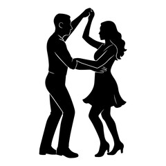 Dancing couple silhouette vector illustration for dance school or studio promotion and advertising use