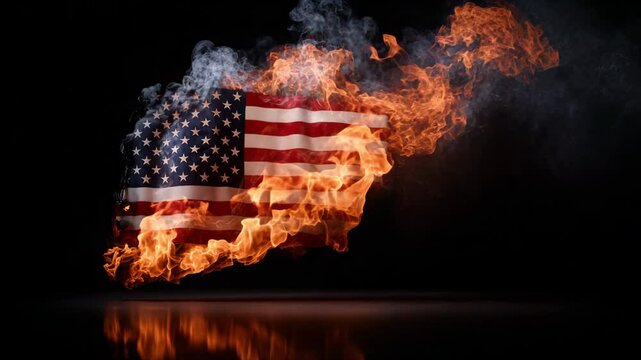 The American flag is burning.
