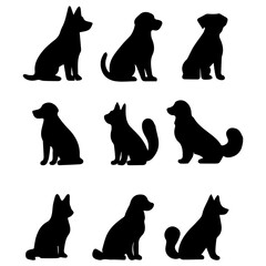 Dog silhouette vector collection of different breeds sitting side view graphic design illustration 100 char