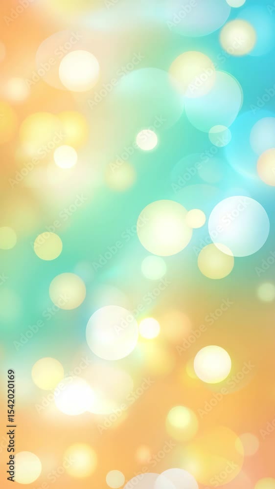 Poster smooth animation of defocused light circles creating a bokeh effect with a gradient from turquoise t
