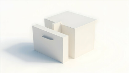 Geometric Object with Drawer Open on White Background