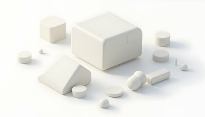 Geometric Shapes Arranged on White Background for Design Concepts