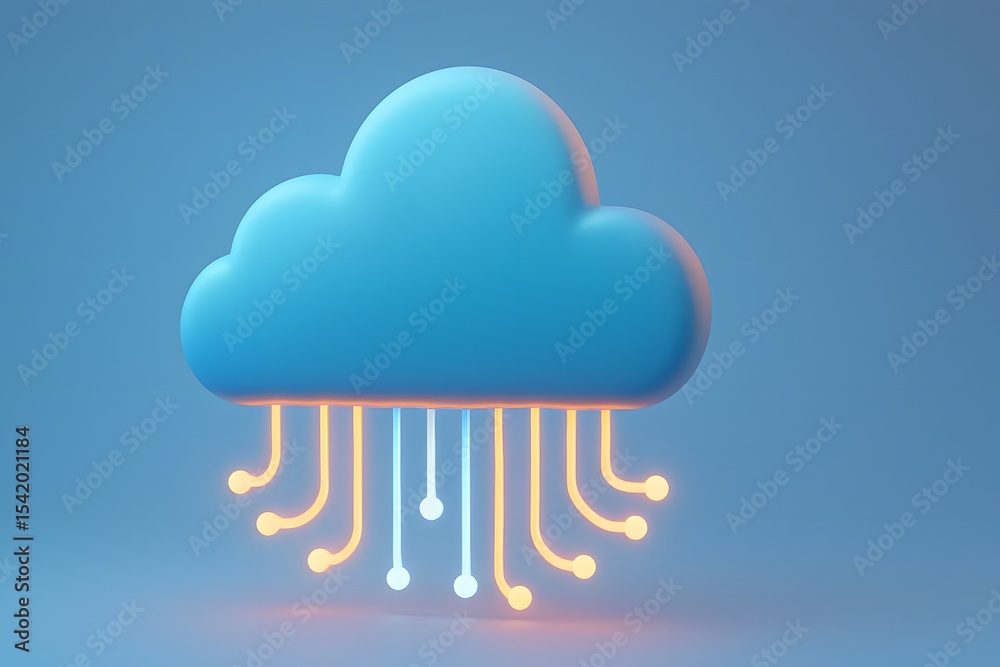 Leinwandbilder blue cloud icon with digital lines representing data connection