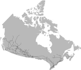 Fototapeta premium Canada vector map of the railway network with country boundary (Lambert Conformal Conic projection, PPT-compatible & fully editable)