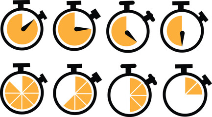 Time icon set in flat style. Fast time simple outline icon. Clock symbol Isolated on white background. Abstract alarm clock ringing icon in black. Vector illustration for graphic design, logo, Web, UI