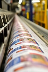 Large scale printing press in operation capturing modern print production