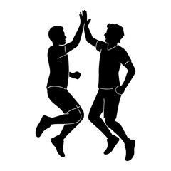 High five silhouette vector illustration of two people jumping and celebrating success teamwork concept