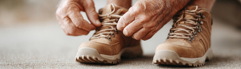 Elderly Hands Tying Shoes